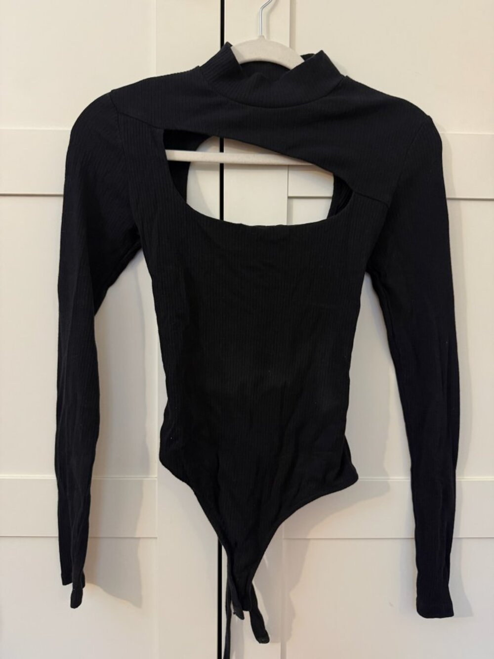 Fashion Nova Bodysuit Black Ribbed Turtleneck Cutout Corset Back - Sz S